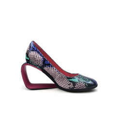 JadyRose | Open Triangle-Heel Leather Pump - Pink Snake