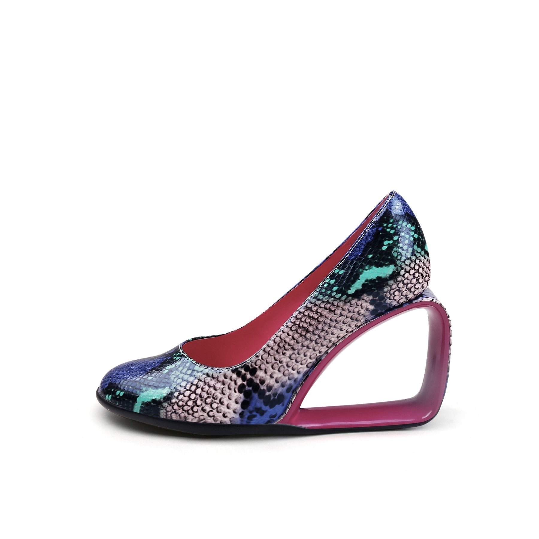 JadyRose | Open Triangle-Heel Leather Pump - Pink Snake