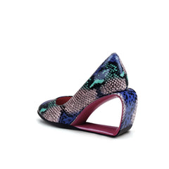 JadyRose | Open Triangle-Heel Leather Pump - Pink Snake