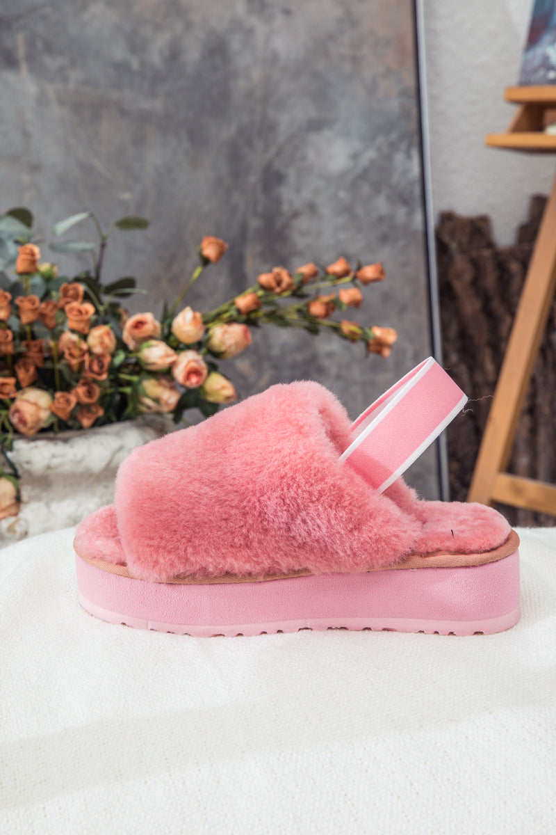 SMAIBULUN Ugg | Soft Woolen Fluffy Disco Sandal Slipper - Pink