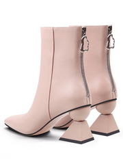 JADY ROSE | TRIANGULAR-HEEL LEATHER BOOTIE - PINK