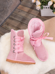 SMAIBULUN Ugg | Ribbon Lace-Up Faux Fur-lined Suede Boot - Pink