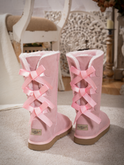 SMAIBULUN Ugg | Tri Ribbon Bow Suede Boots - Pink