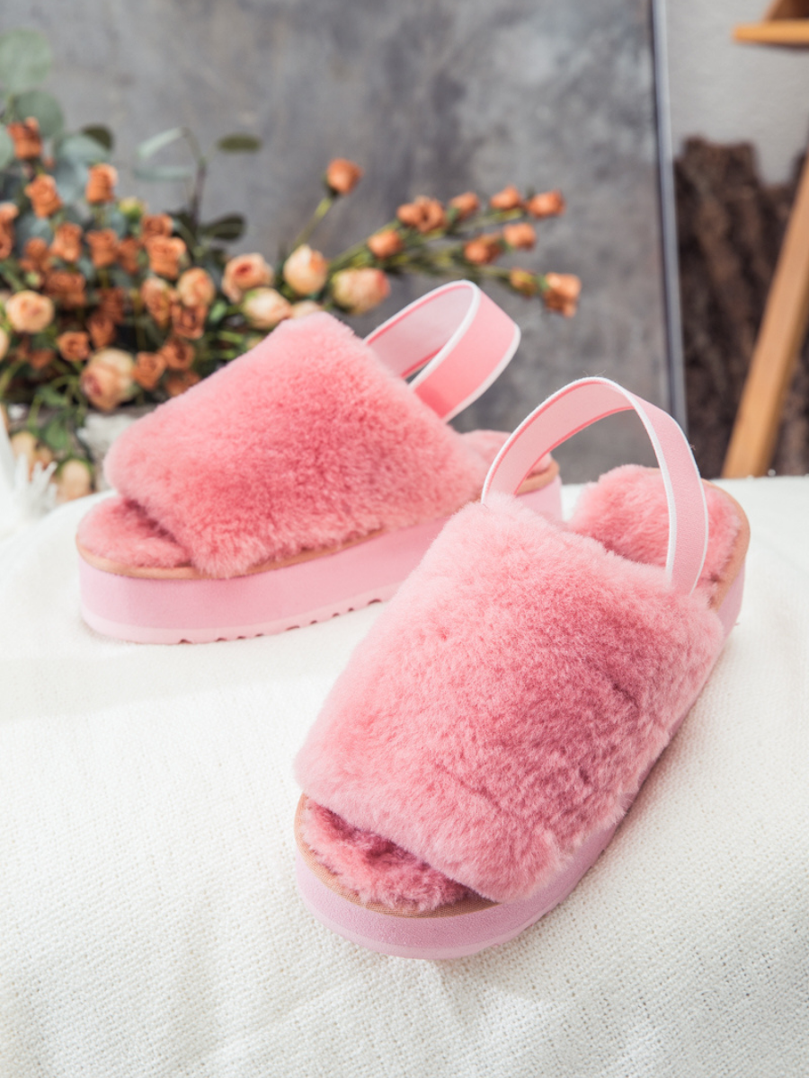 SMAIBULUN Ugg | Soft Woolen Fluffy Disco Sandal Slipper - Pink