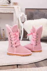 SMAIBULUN Ugg | Ribbon Lace-Up Faux Fur-lined Suede Boot - Pink