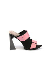 JadyRose | Faux Fur Back Heel  Peep-Toe Sandal - Pink