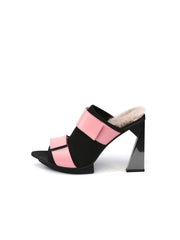 JadyRose | Faux Fur Back Heel  Peep-Toe Sandal - Pink