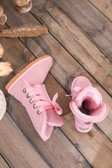 SMAIBULUN Ugg | Ribbon Lace-Up Faux Fur-lined Suede Boot - Pink