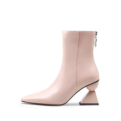 JADY ROSE | TRIANGULAR-HEEL LEATHER BOOTIE - PINK