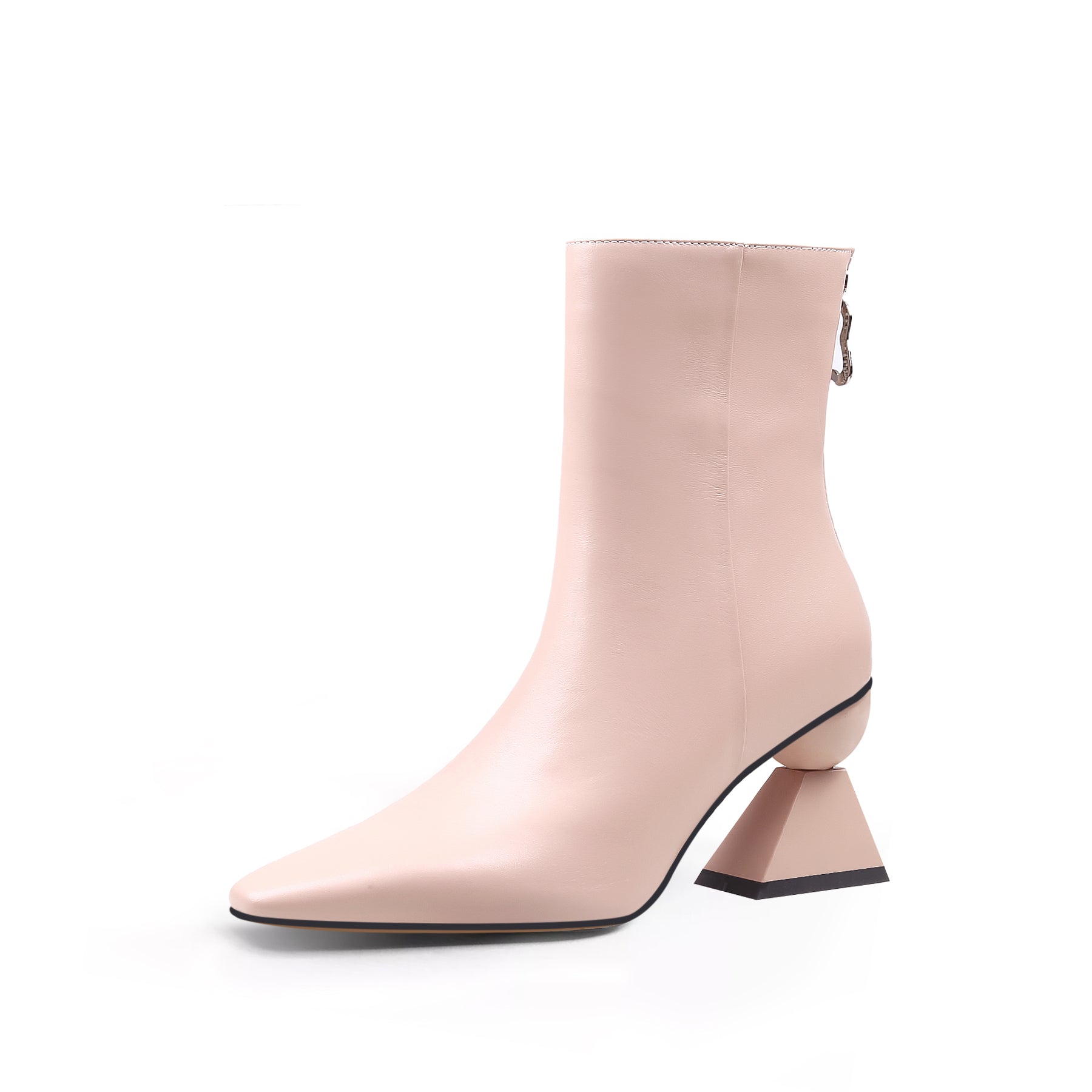 JADY ROSE | TRIANGULAR-HEEL LEATHER BOOTIE - PINK