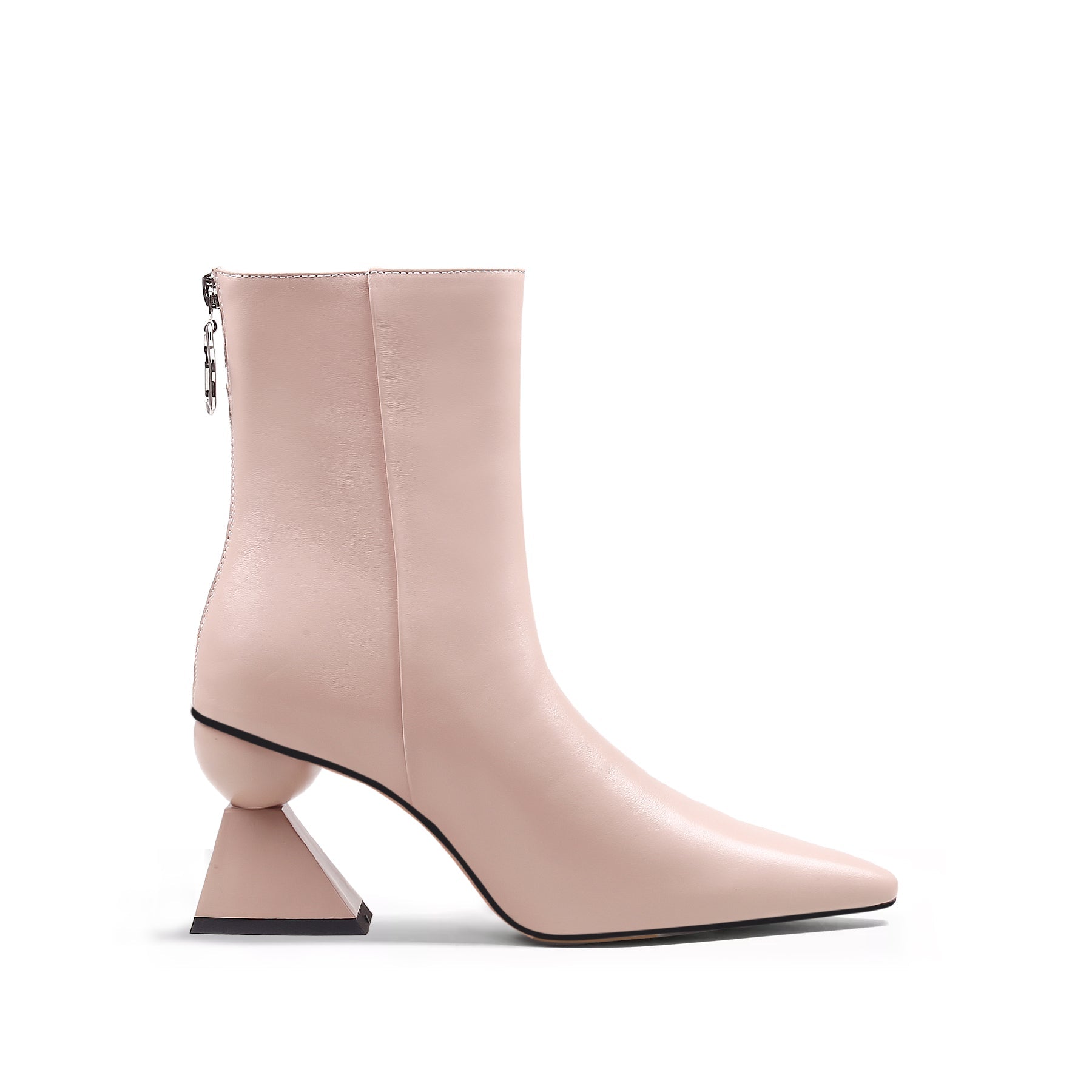 JADY ROSE | TRIANGULAR-HEEL LEATHER BOOTIE - PINK