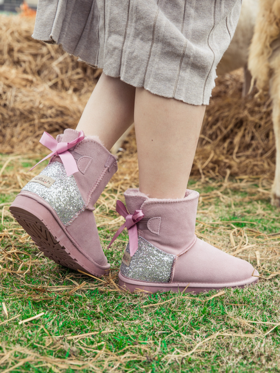 SMAIBULUN Ugg | Sequins Ballet Bow Mini Boots - Pink