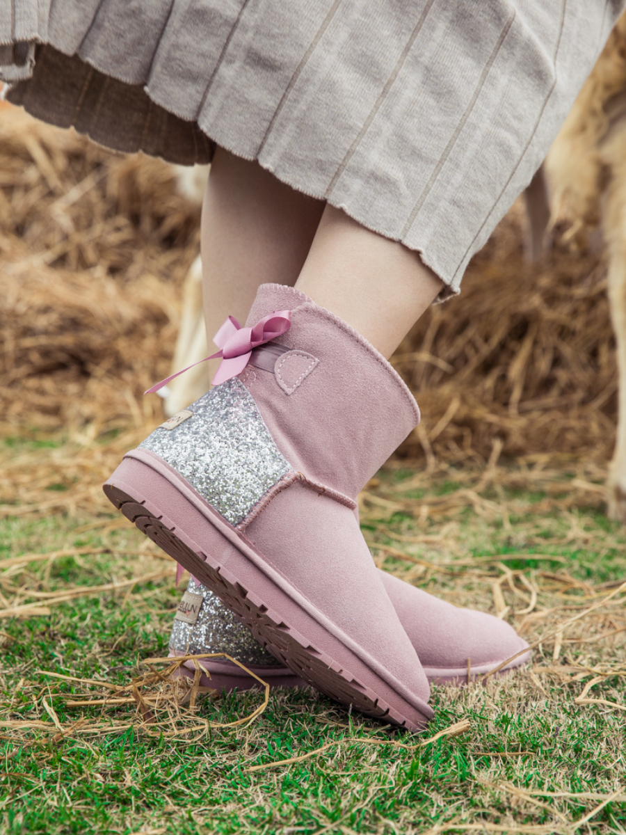 SMAIBULUN Ugg | Sequins Ballet Bow Mini Boots - Pink