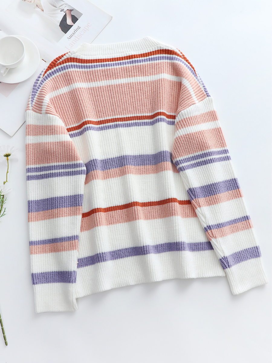 Smaibulun | Pink Mauve Stripe Crew Neck Knit Top