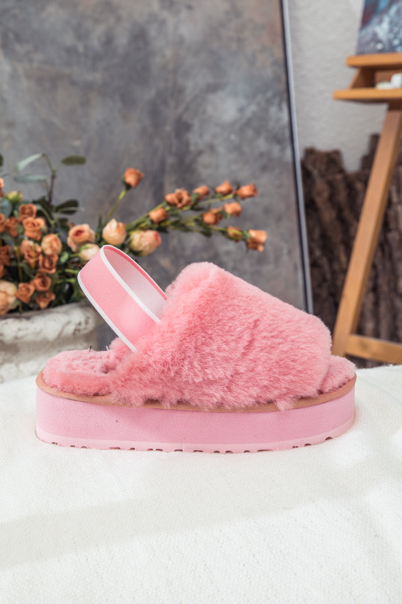 SMAIBULUN Ugg | Soft Woolen Fluffy Disco Sandal Slipper - Pink