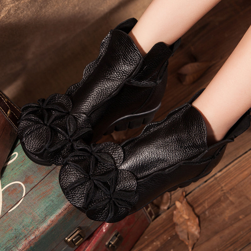 Rumour Has It | Flower Head Accent Sharon Leather Ankle Boots