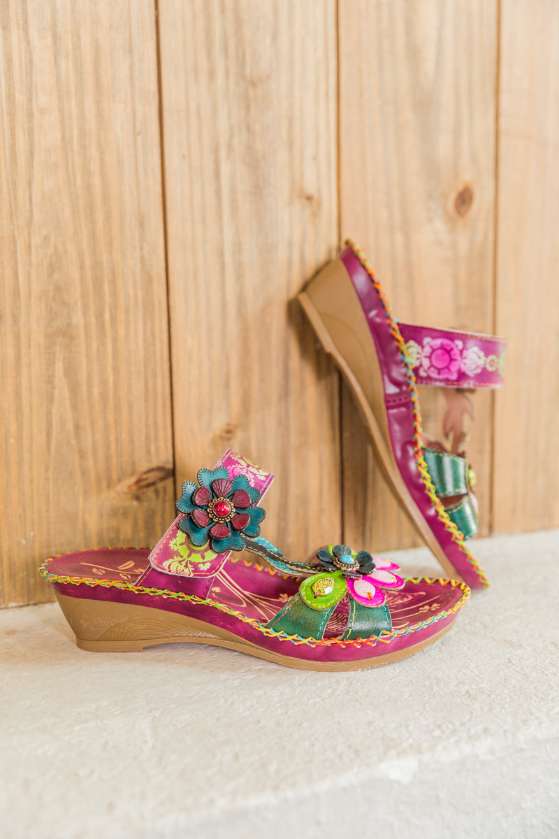 SOFFIA | Blossom Appliqued Genuine Leather Sandal Plum