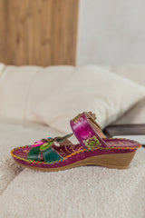 SOFFIA | Blossom Appliqued Genuine Leather Sandal Plum