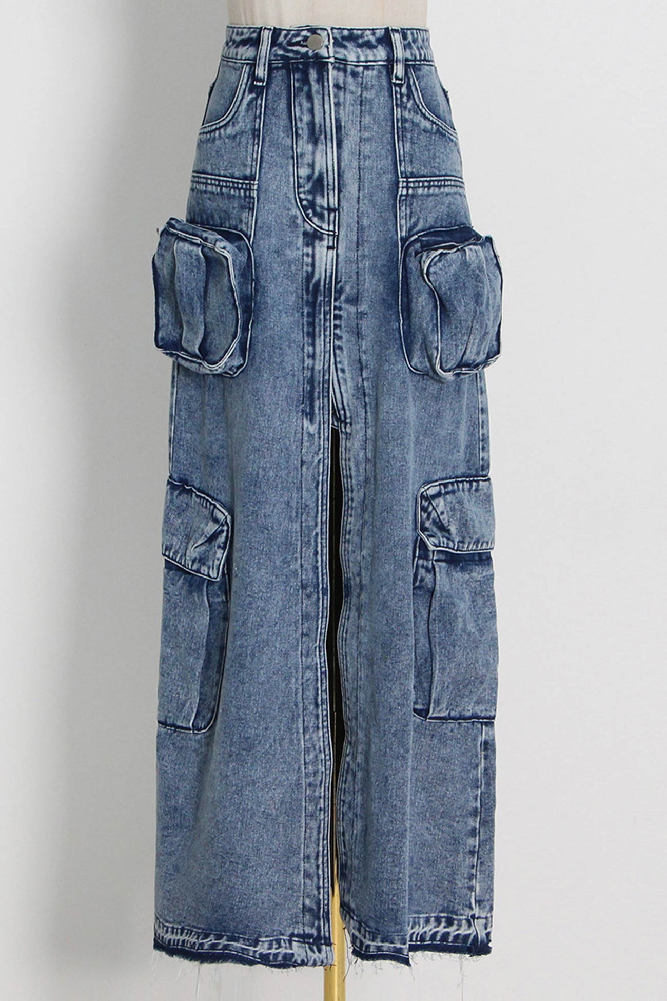 Pocket Patchwork Slit A-line Denim Cargo Skirt