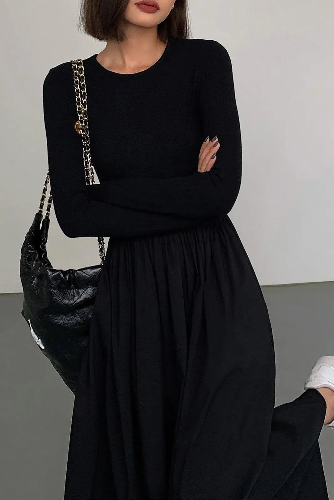 Pola Black Long Sleeve Maxi Dress