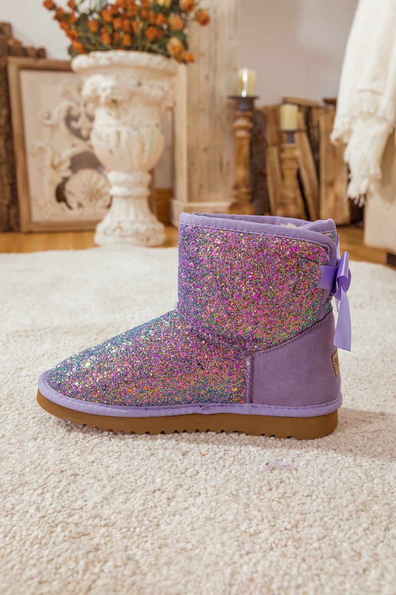 SMAIBULUN Ugg | RIBBON BALLET BOW SHIMMER BLING BOOTS - LAVENDER