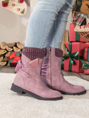 En Bloom | Purple Ruched Back Tie-Accent Combat Boot