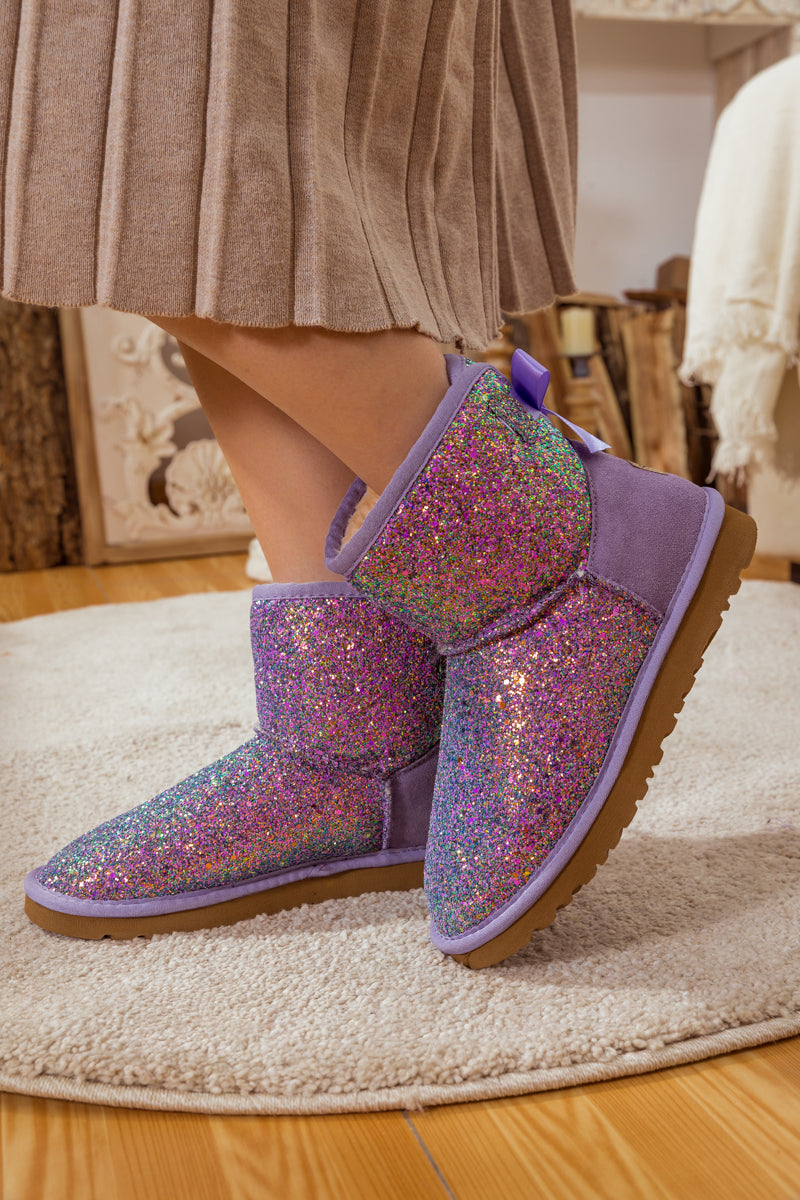 SMAIBULUN Ugg | RIBBON BALLET BOW SHIMMER BLING BOOTS - LAVENDER