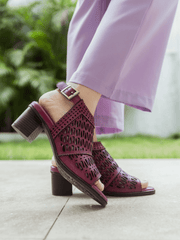 SOFFIA | Mulberry Perforated Slingback Leather Sandal