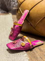 SOFFIA | Perforated  Floral Appliqued Leather Sandal - Purple