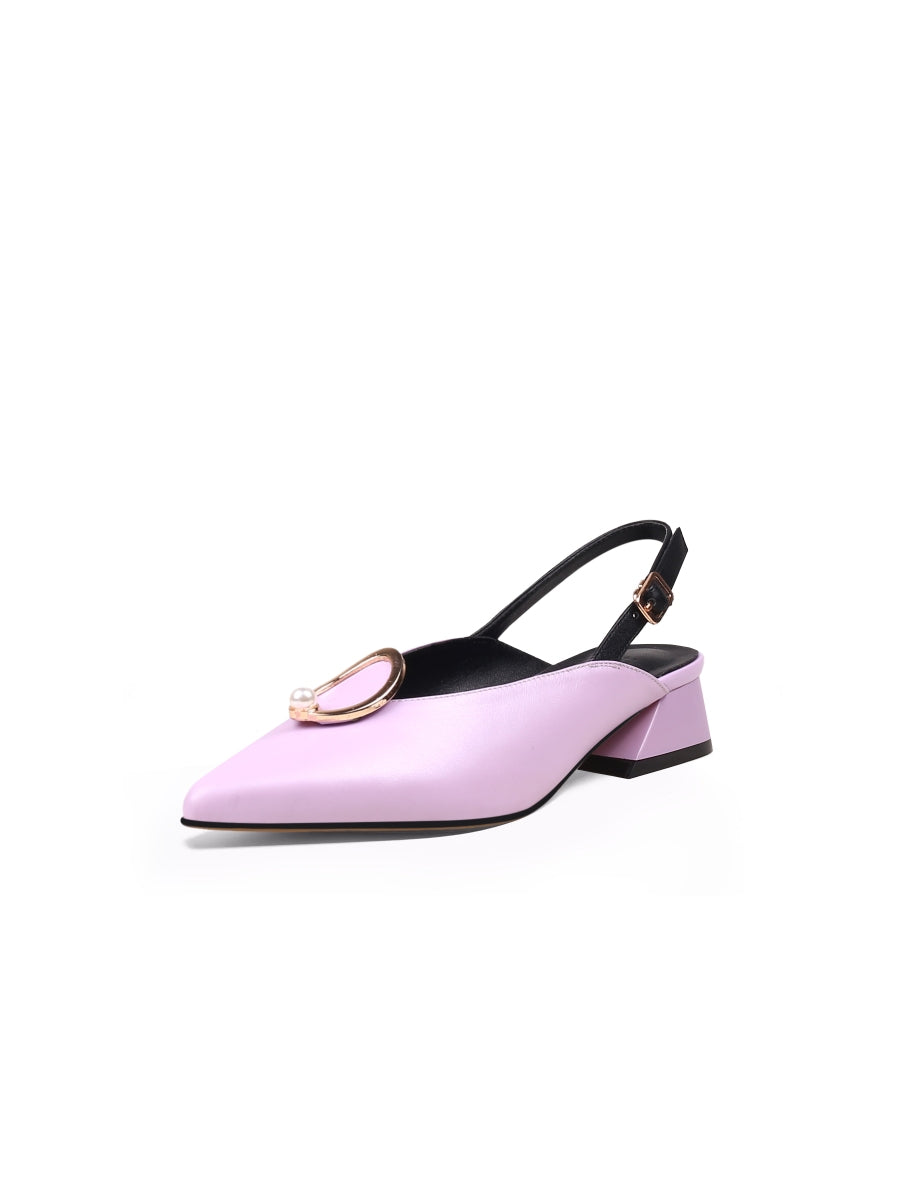 JadyRose | Pearl Ring Deco Croc-Embossed Leather Slingback Lalic