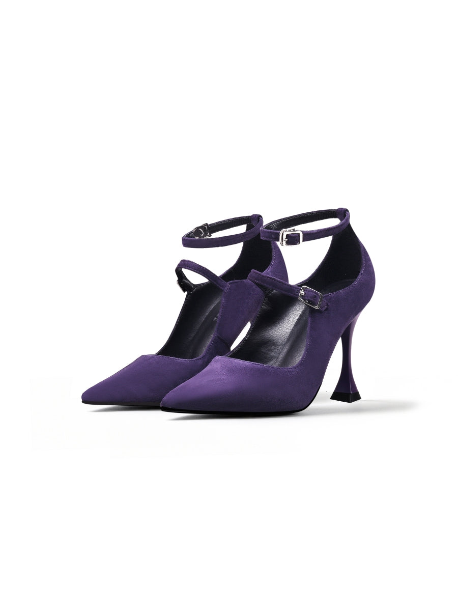 JadyRose | Scalloped Edges-Curve Shaped Leather Ankle Strap - Purple