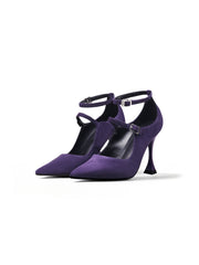 JadyRose | Scalloped Edges-Curve Shaped Leather Ankle Strap - Purple