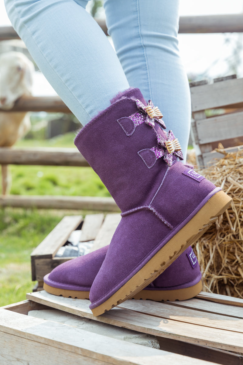 SMAIBULUN Ugg | SEQUIN BLING BALLET BOW BOOTS - VIOLET