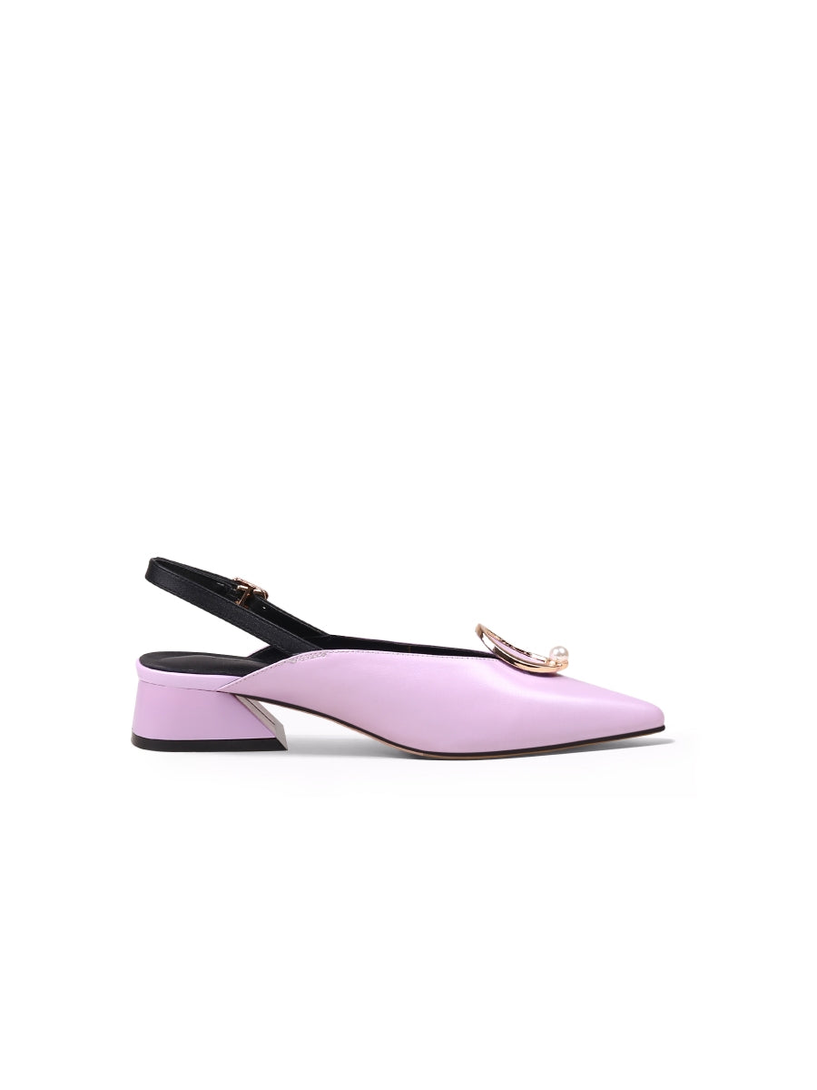 JadyRose | Pearl Ring Deco Croc-Embossed Leather Slingback Lalic