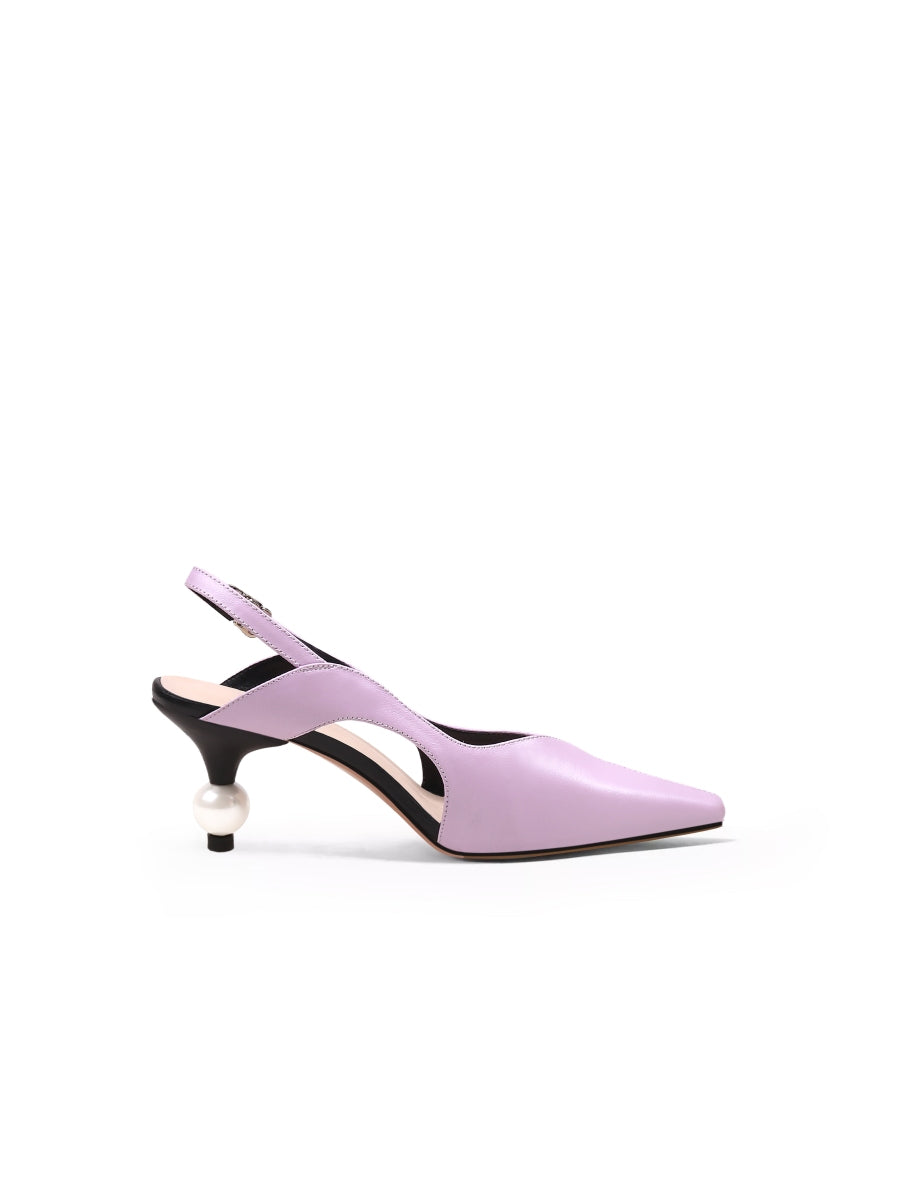 JadyRose | Pearl Kitten Heel Leather Slingback Lalic