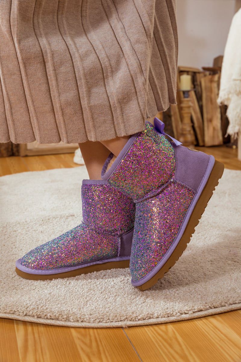 SMAIBULUN Ugg | RIBBON BALLET BOW SHIMMER BLING BOOTS - LAVENDER