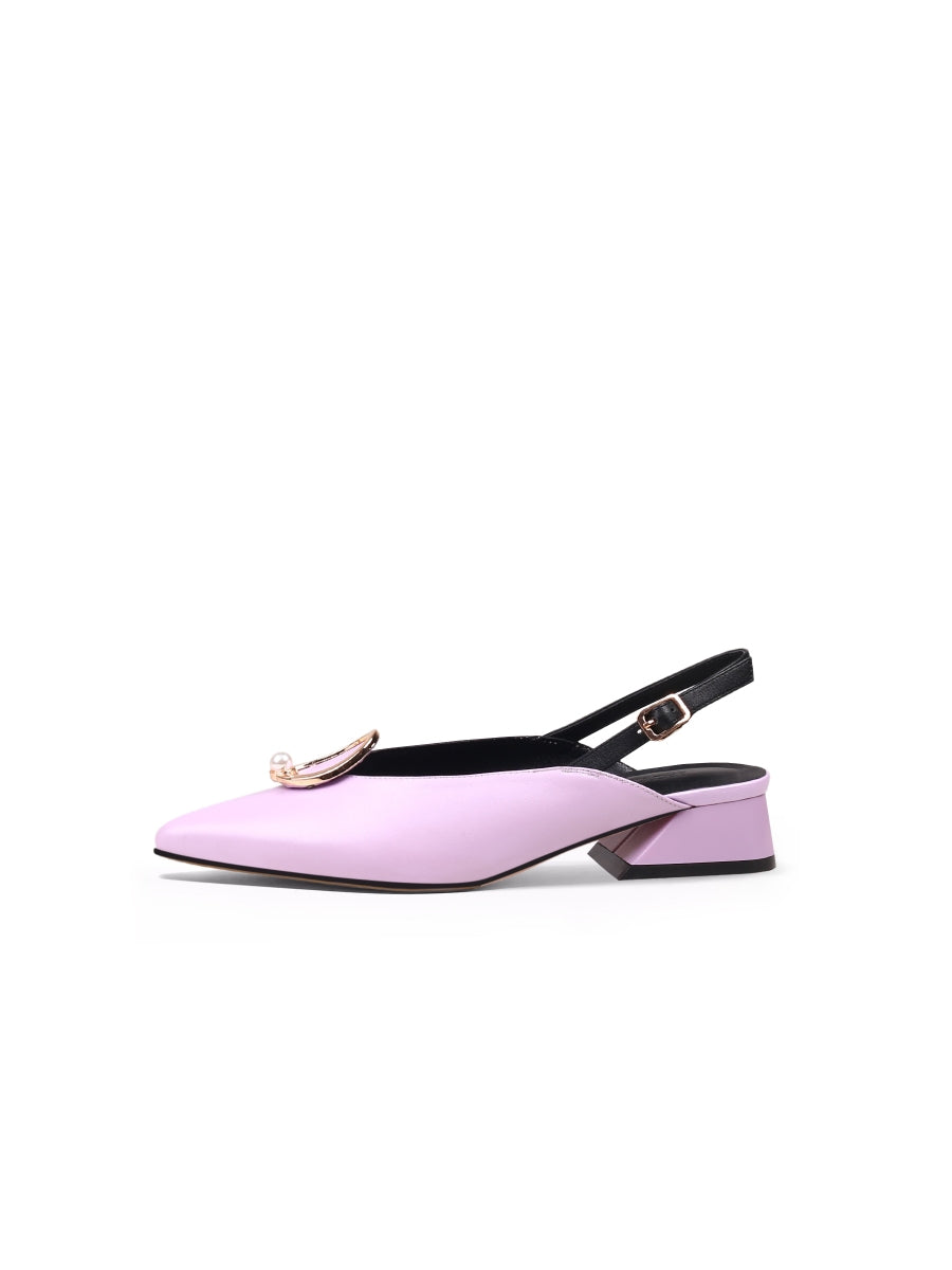 JadyRose | Pearl Ring Deco Croc-Embossed Leather Slingback Lalic