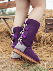 SMAIBULUN Ugg | Rhinestone Ribbon Ballet Bow Suede Boots - Purple