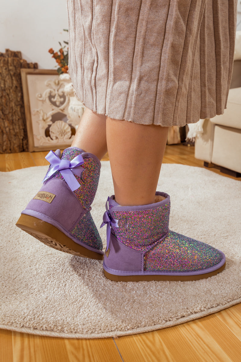 SMAIBULUN Ugg | RIBBON BALLET BOW SHIMMER BLING BOOTS - LAVENDER