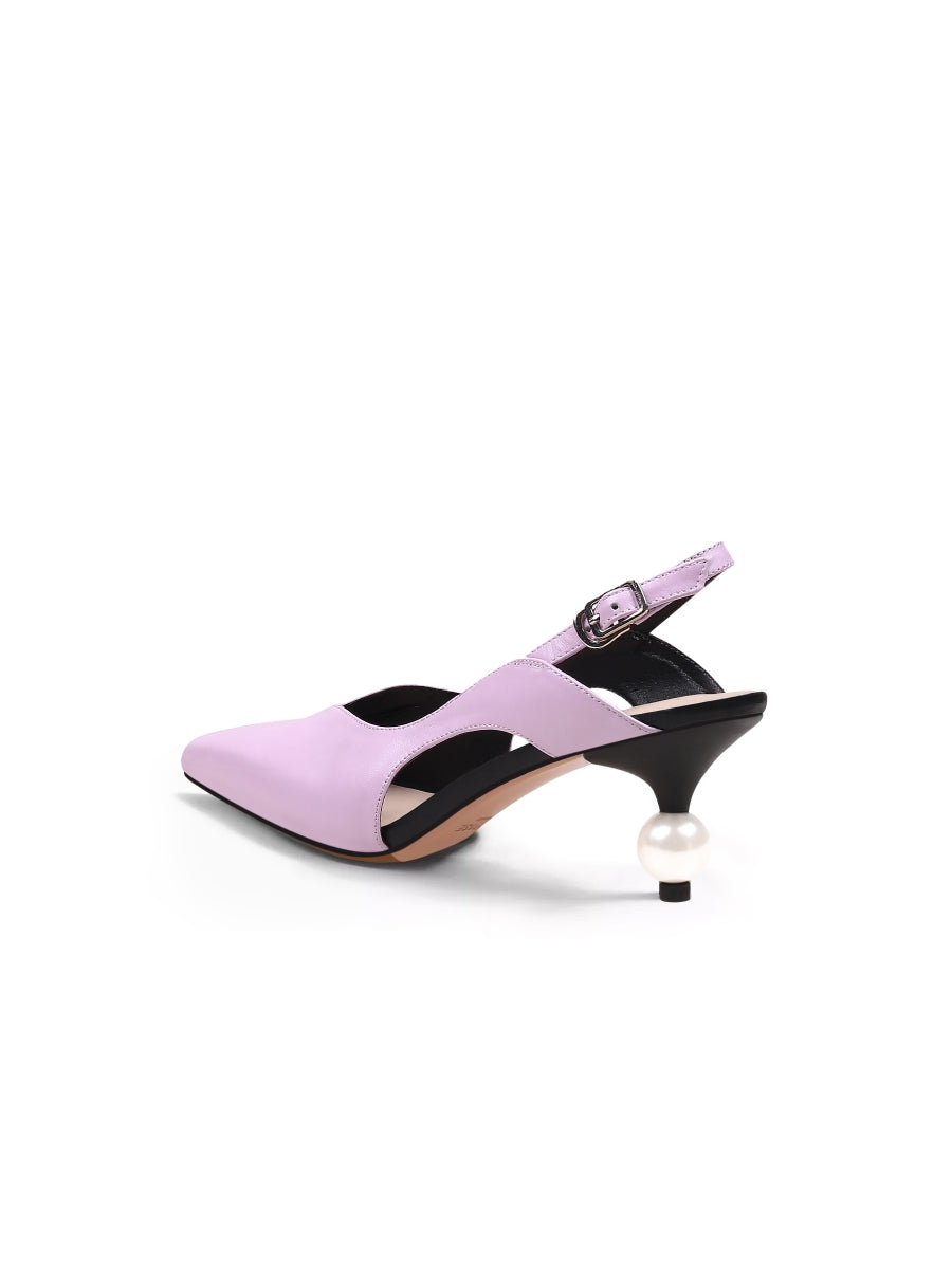 JadyRose | Pearl Kitten Heel Leather Slingback Lalic