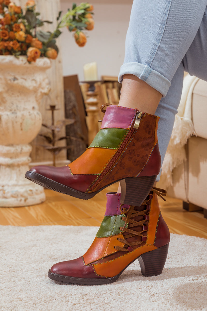 SOFFIA | LEATHER BLOCK COLOR LACE-UP BOOT