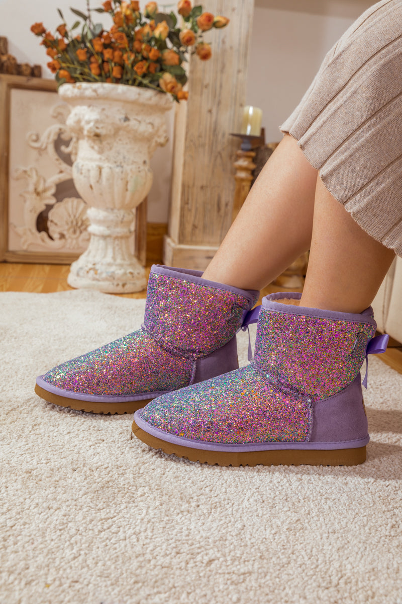 SMAIBULUN Ugg | RIBBON BALLET BOW SHIMMER BLING BOOTS - LAVENDER