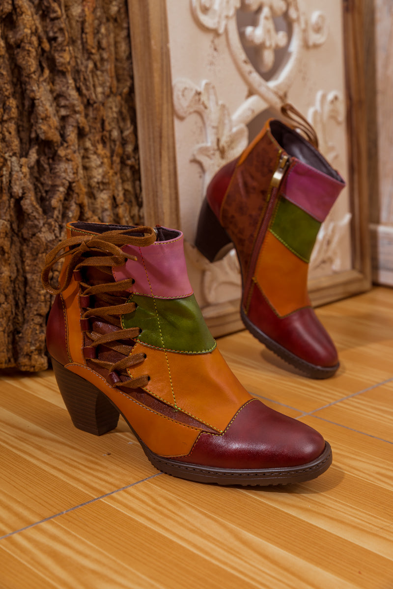 SOFFIA | LEATHER BLOCK COLOR LACE-UP BOOT