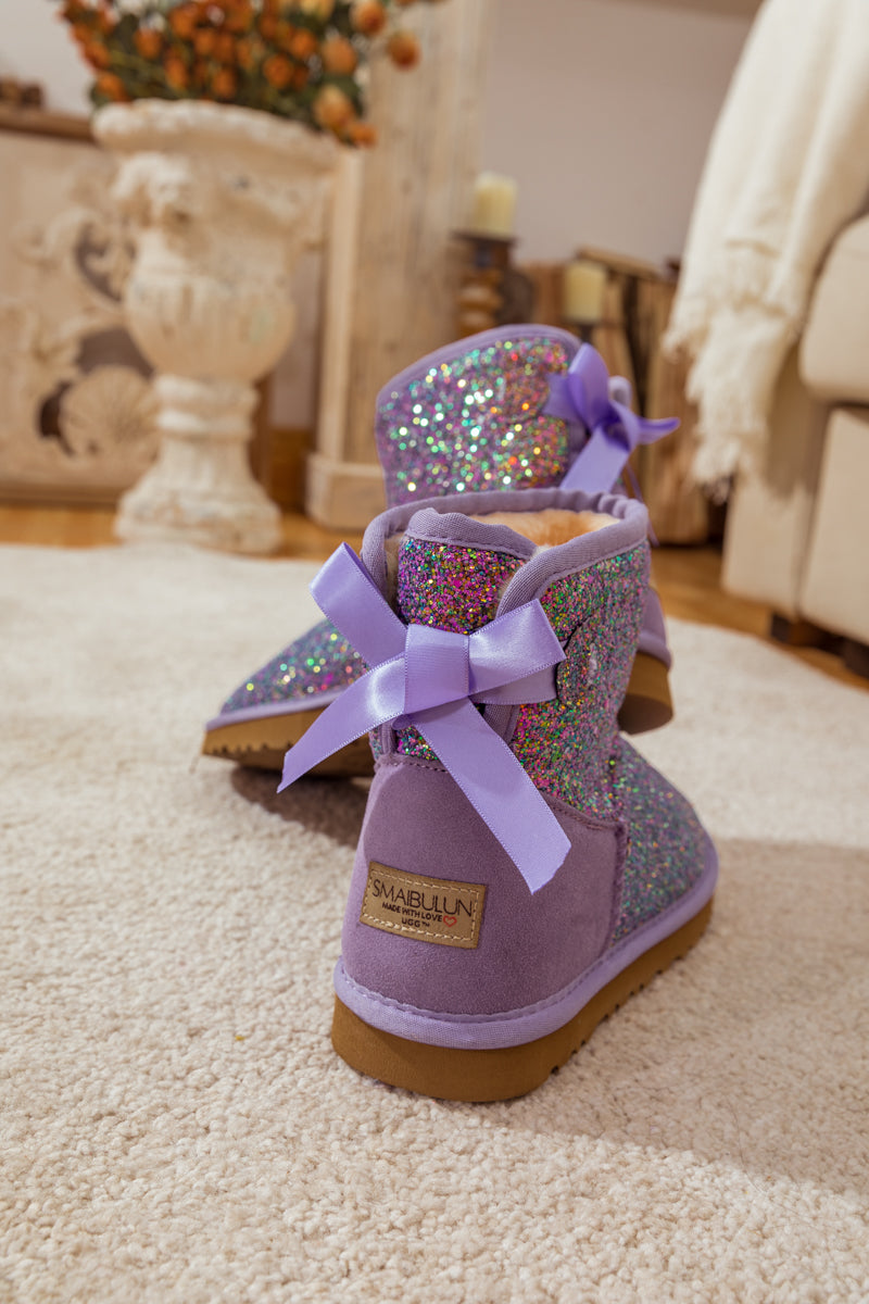 SMAIBULUN Ugg | RIBBON BALLET BOW SHIMMER BLING BOOTS - LAVENDER