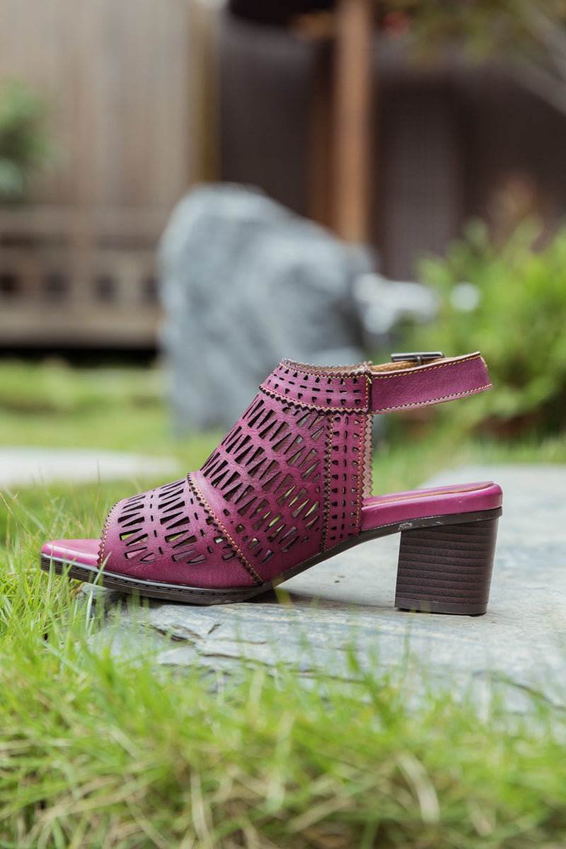 SOFFIA | Mulberry Perforated Slingback Leather Sandal