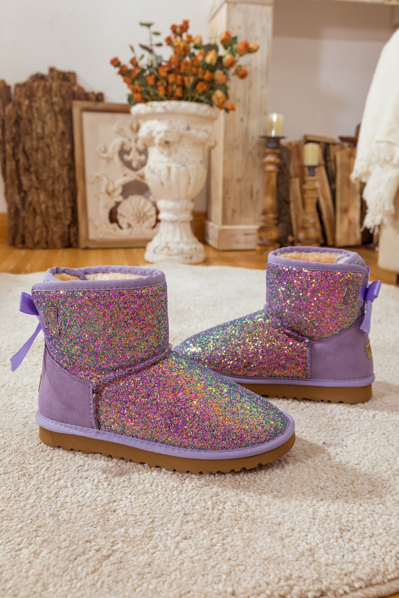 SMAIBULUN Ugg | RIBBON BALLET BOW SHIMMER BLING BOOTS - LAVENDER