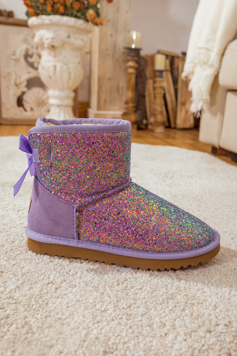 SMAIBULUN Ugg | RIBBON BALLET BOW SHIMMER BLING BOOTS - LAVENDER