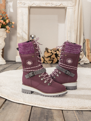 En Bloom | Ribbed-Cuff Buckle-Strap Boot - Purple