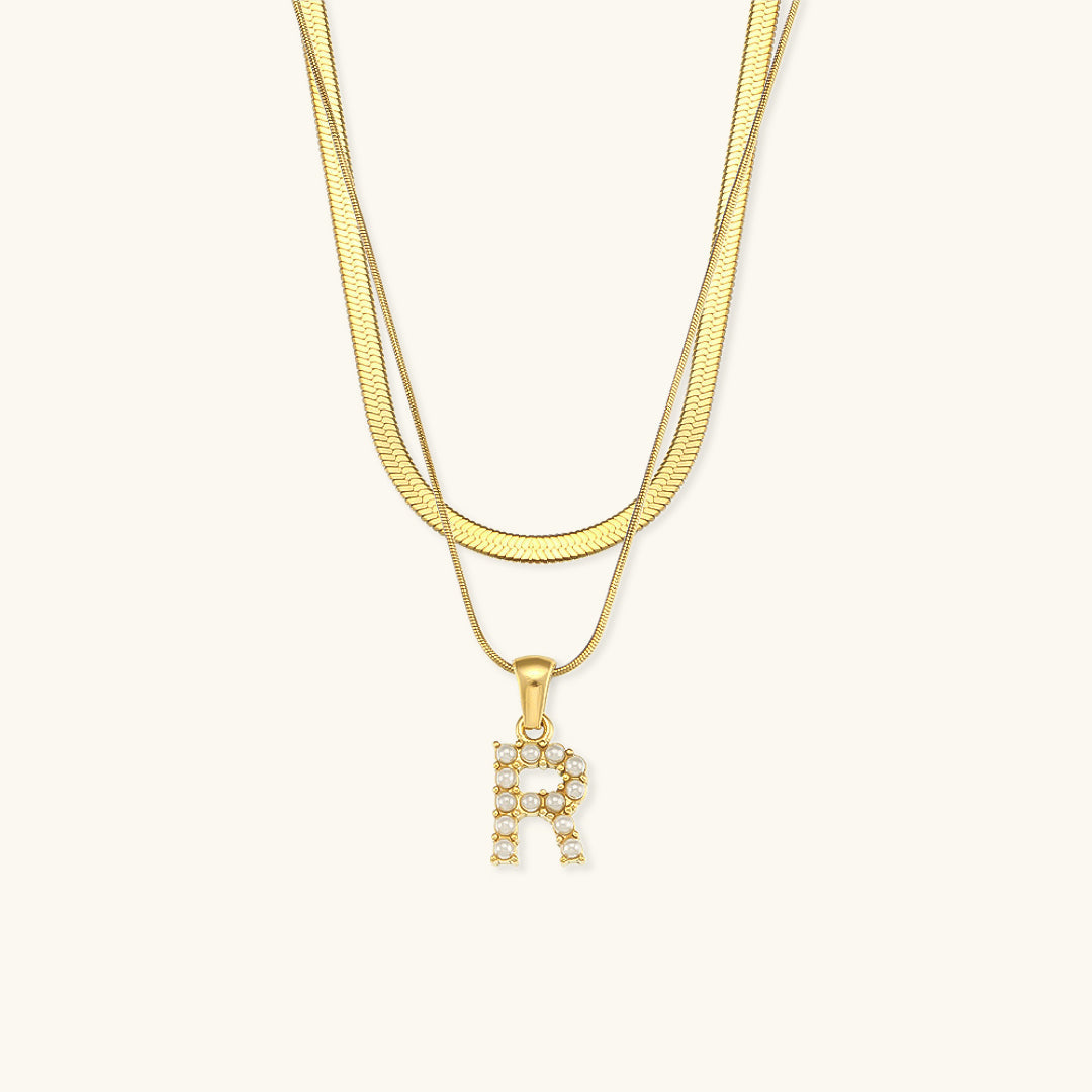 Opal Charm - Layered Gold Initial Necklace