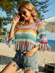 COLORFUL SUMMER CROCHET TASSEL TOP - MULTI